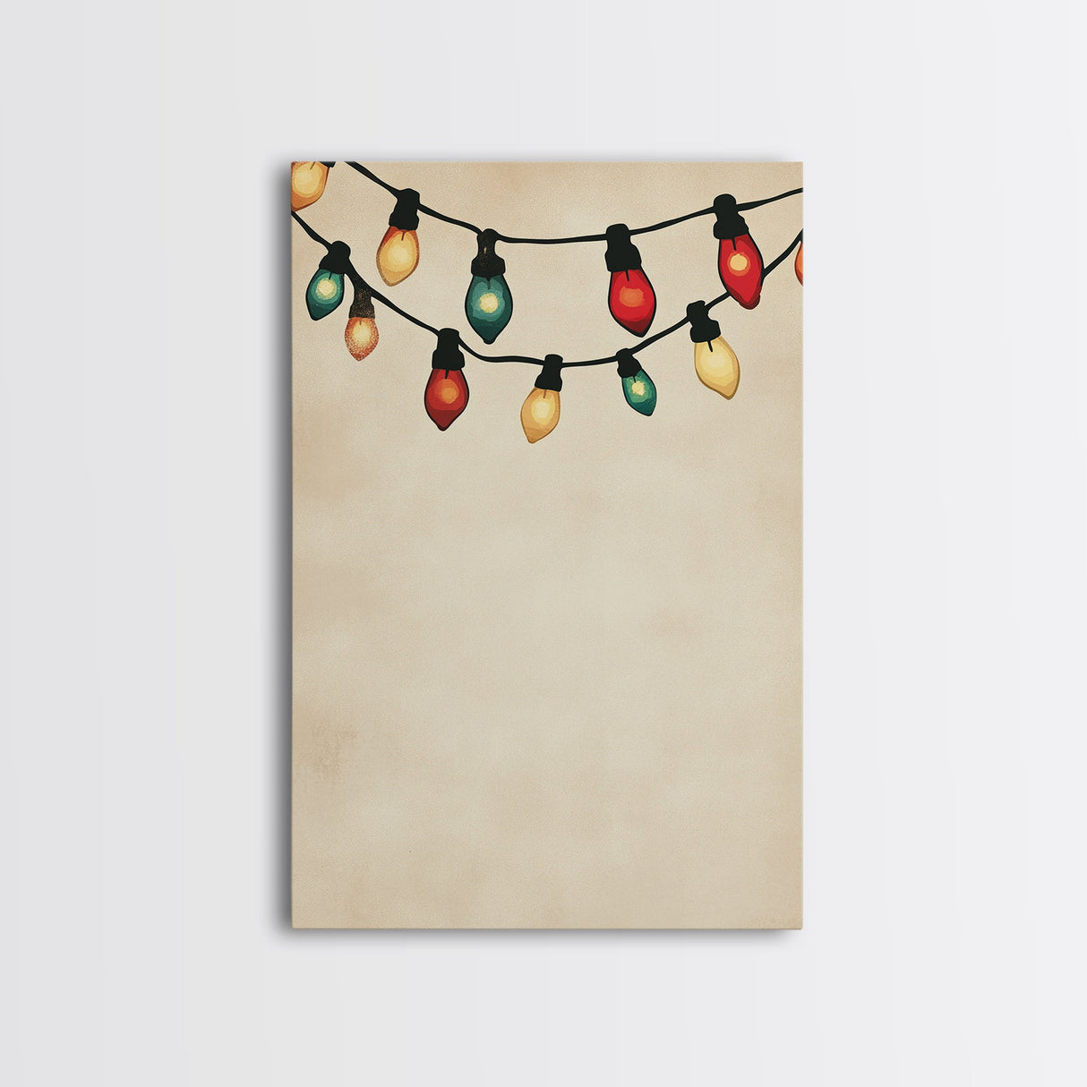 Drawing of Retro Christmas Lights Canvas Print - Framed Canvas - Minimalist Christmas Art - Boho Christmas Art - Rustic Christmas Art