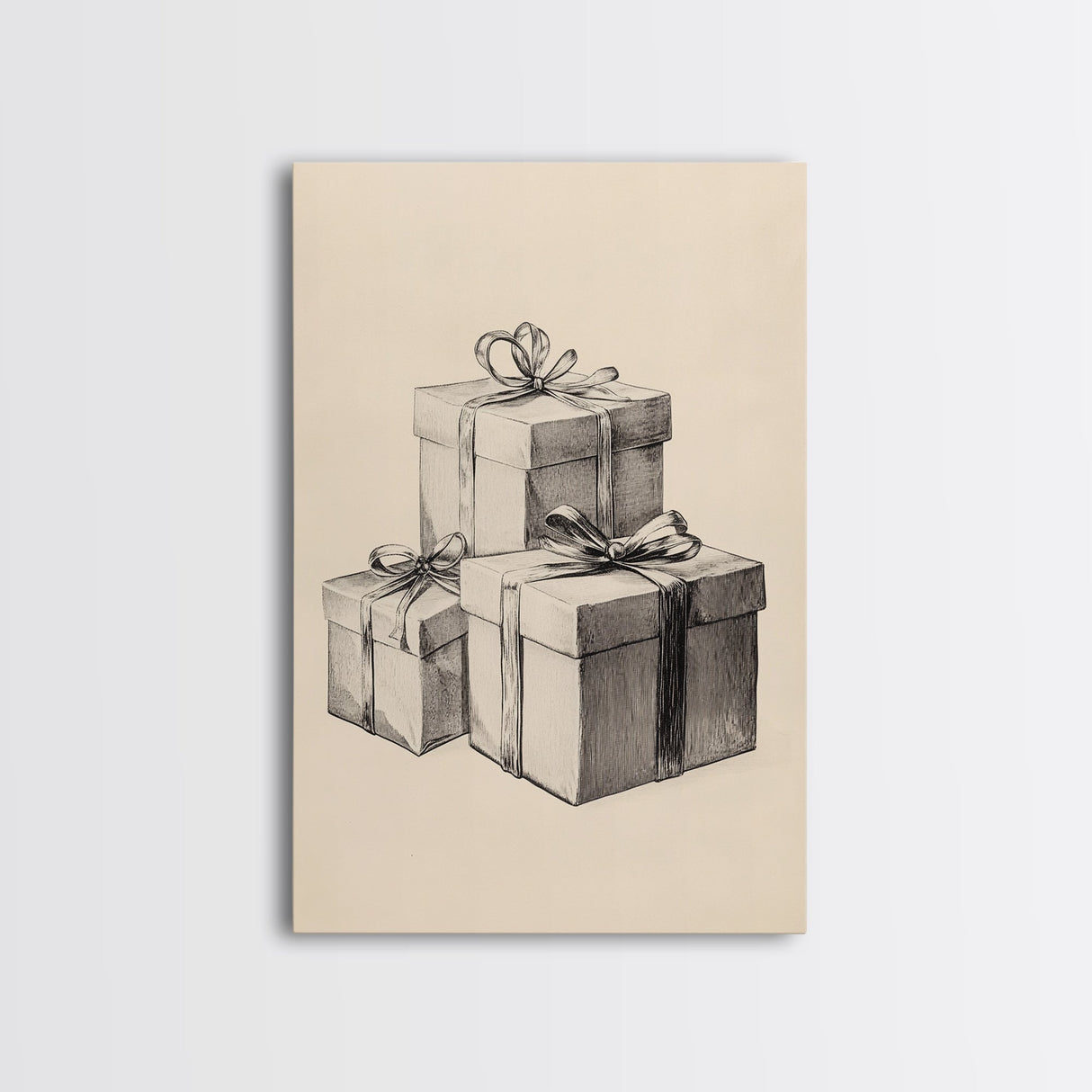 Sketch of Christmas Gifts Canvas Print - Framed Canvas - Minimalist Christmas Art - Boho Christmas Art - Rustic Christmas Art