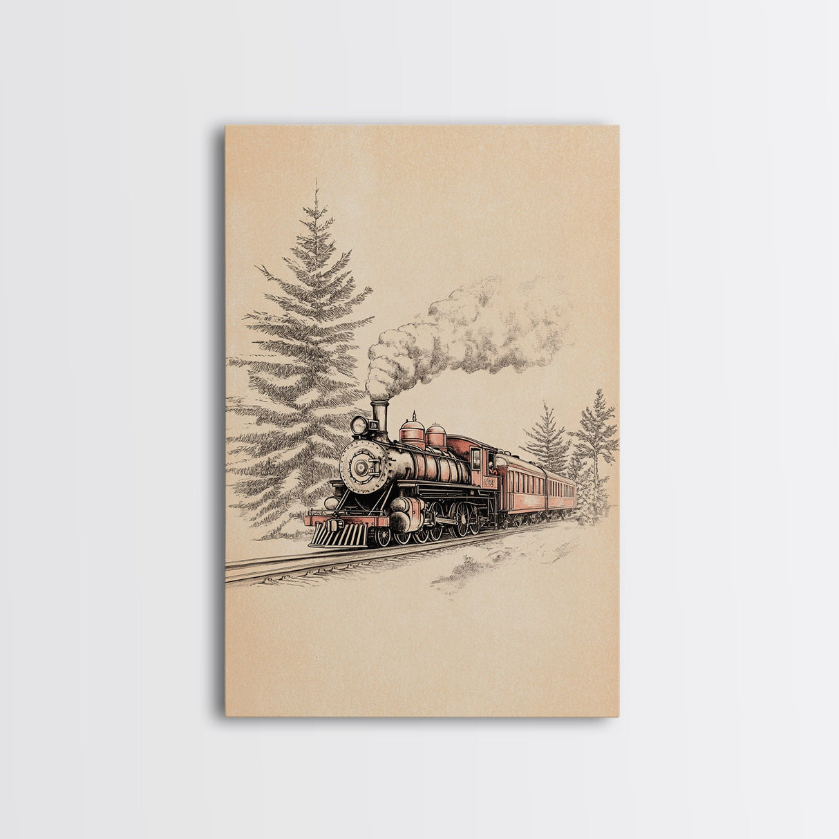 The Polar Express Train Canvas Print - Framed Canvas - Minimalist Christmas Art - Boho Christmas Art - Rustic Christmas Art