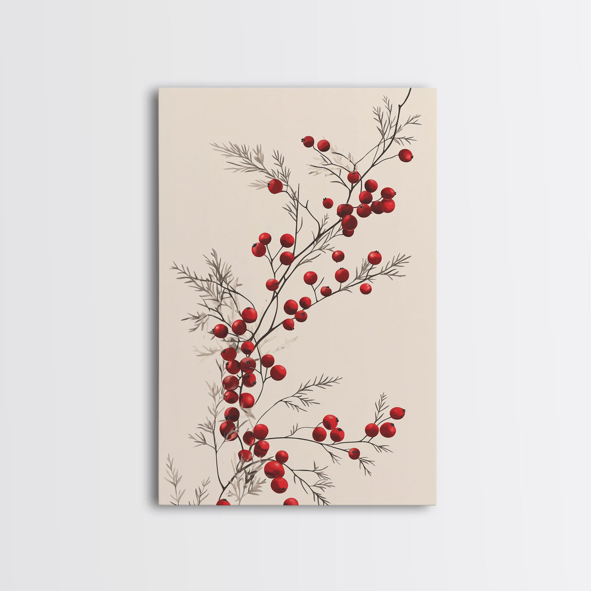 Holly Berries Canvas Print - Framed Canvas - Minimalist Christmas Art - Boho Christmas Art - Rustic Christmas Art