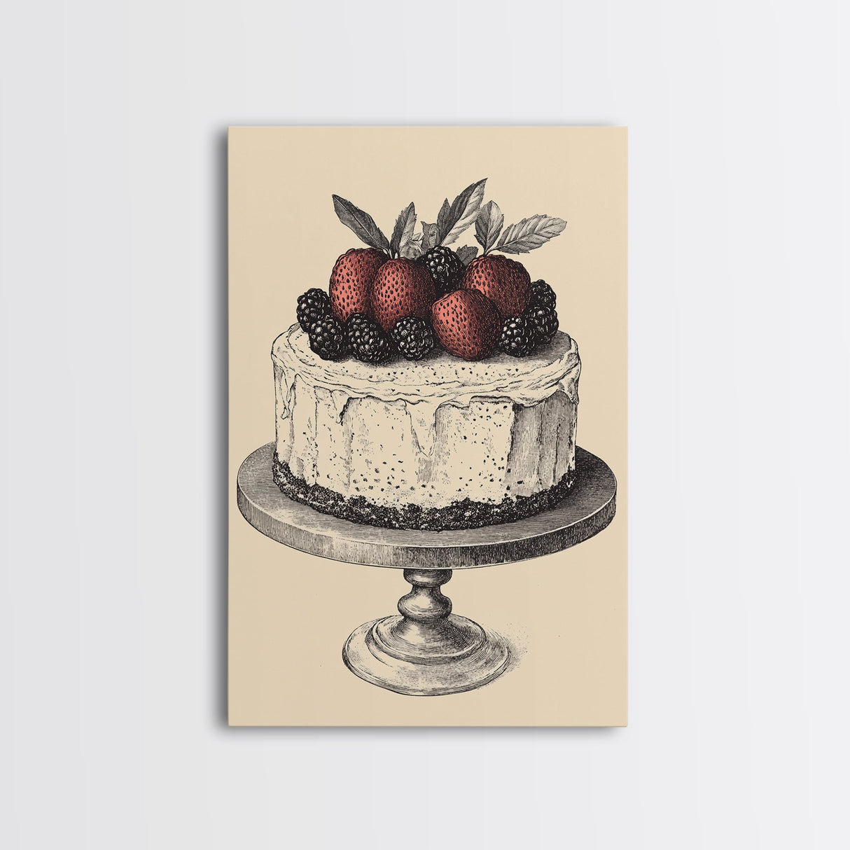 Kitchen Wall Art, Cake Painting Still Life Framed Canvas Print, Dining Room Wall Artt