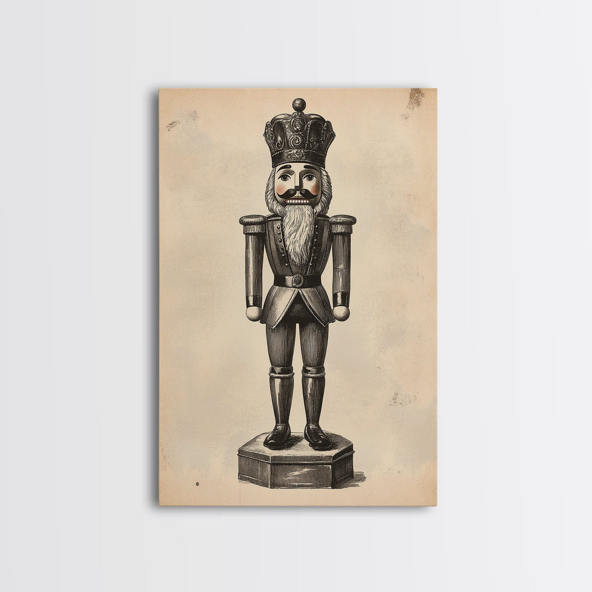 Retro Nutcracker Canvas Print - Framed Canvas - Minimalist Christmas Art - Boho Christmas Art - Rustic Christmas Art