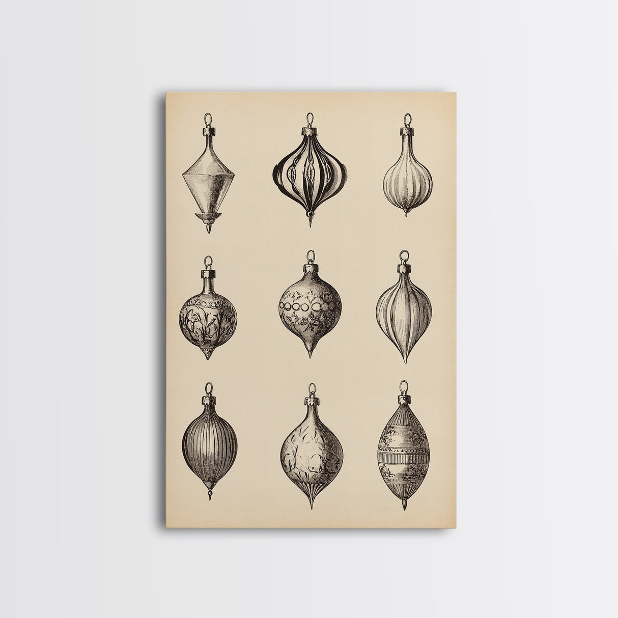 Retro Christmas Ornaments Canvas Print - Framed Canvas - Minimalist Christmas Art - Boho Christmas Art - Rustic Christmas Art