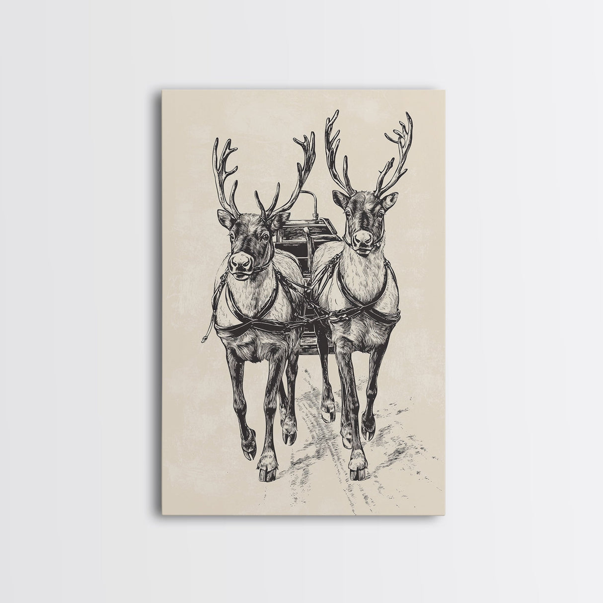 Santa's Sleigh Canvas Print - Framed Canvas - Minimalist Christmas Art - Boho Christmas Art - Rustic Christmas Art
