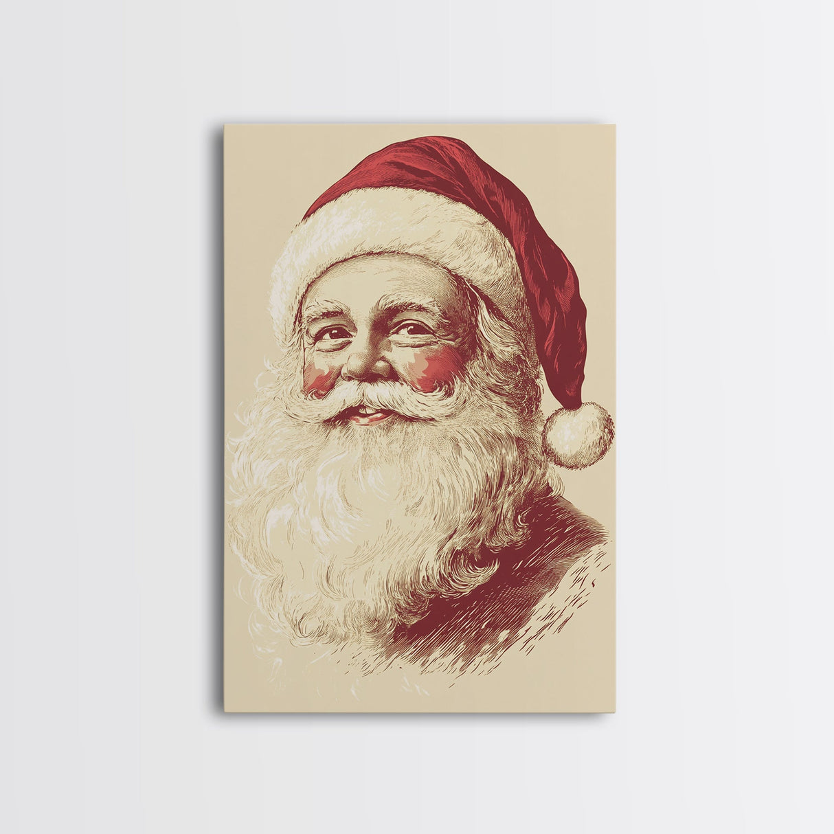 Sainta Clause Painting Canvas Print - Framed Canvas - Minimalist Christmas Art - Boho Christmas Art - Rustic Christmas Art