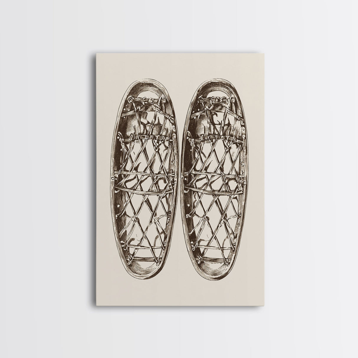 Vintage Snow Shoes Canvas Print - Framed Canvas - Minimalist Christmas Art - Boho Christmas Art - Rustic Christmas Art