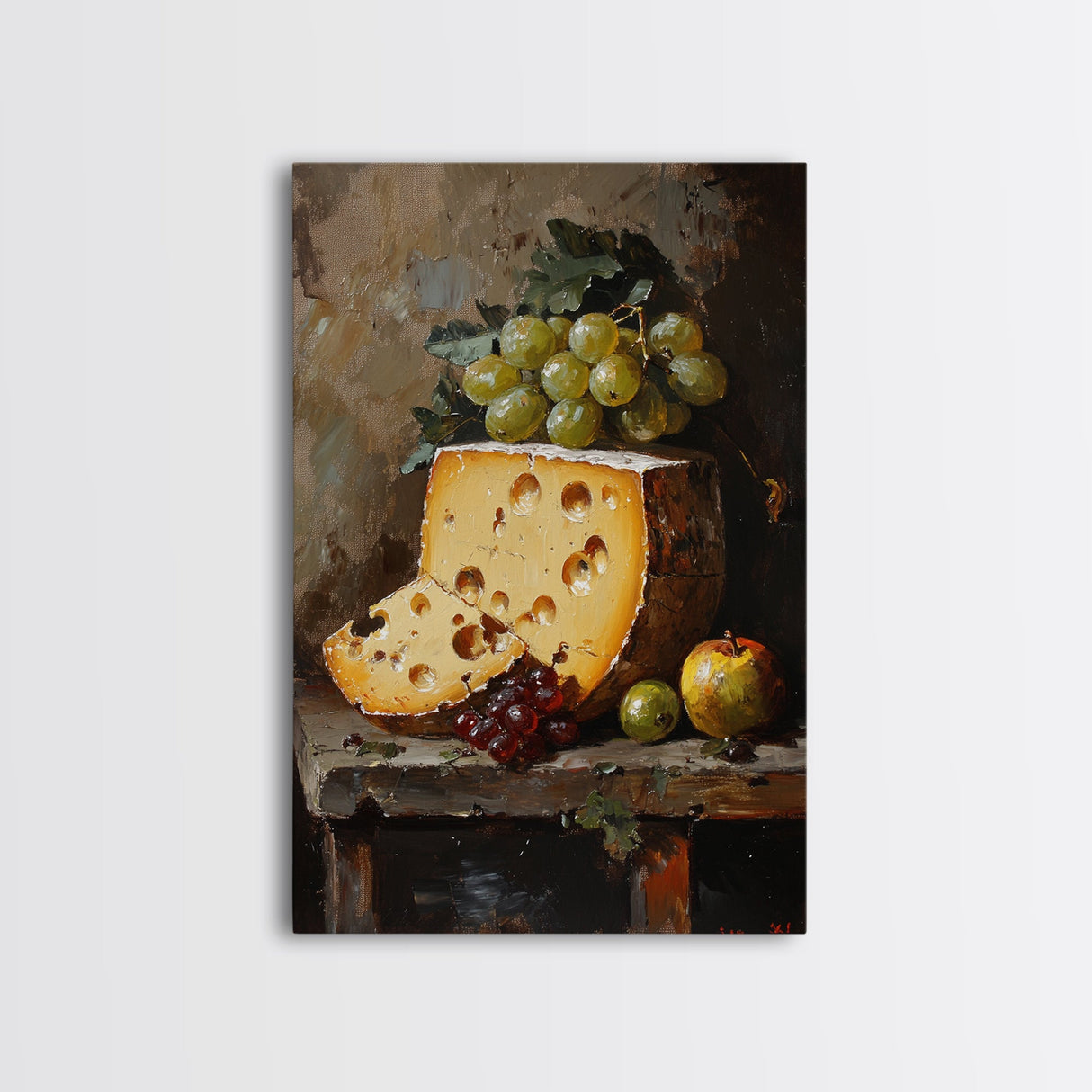 Vintage Still Life of Cheese Canvas Print, Retro Kitchen Wall Art, Cheese Painting, Dining Room Wall Art