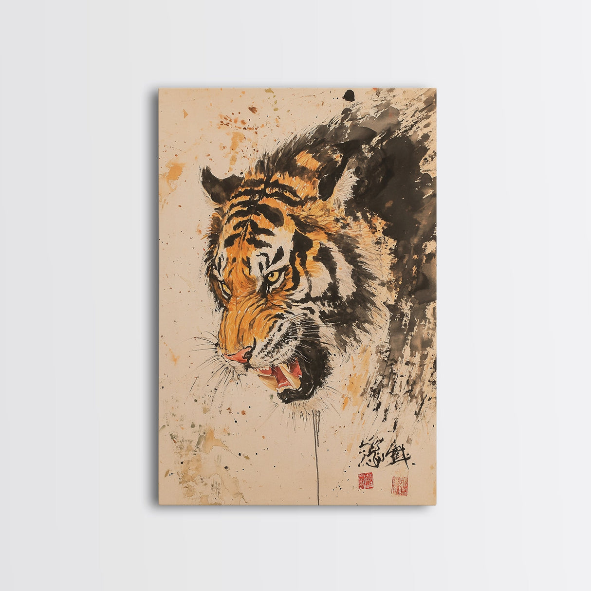 Japanese Style Tiger Painting Print, Tiger Roar, Wabi Sabi Style Art, Animal Prints, Tiger Painting, Tiger Oil Painting Canvas Print