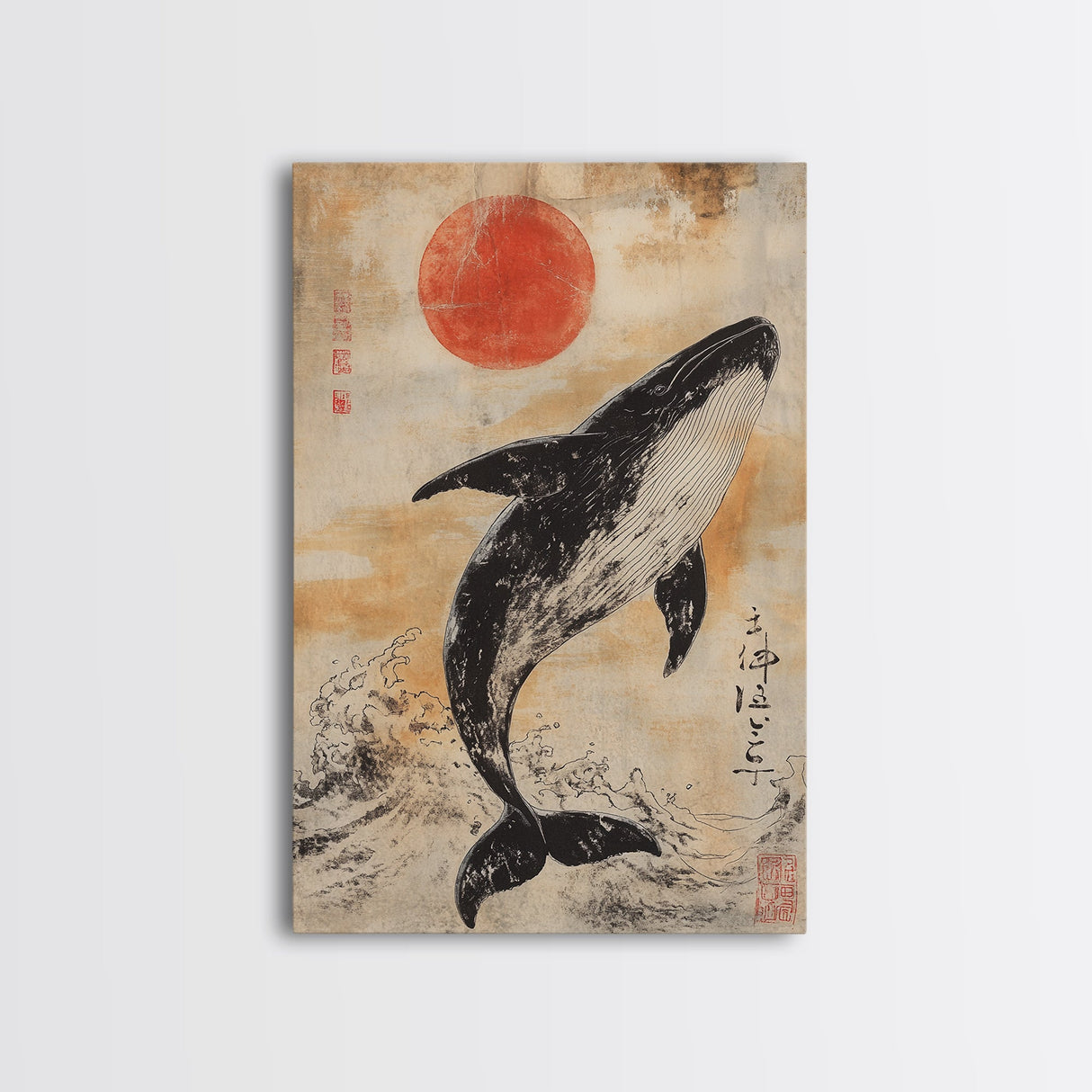 Wabi Sabi Whale Painting Print, Canvas Print, Ready To Hang Wall Art Whale Painting, Nautical Decor, Japanese Style Decor / Wall Art