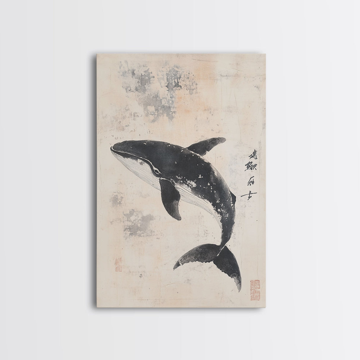 Humpback Whale Canvas Print, Framed Art, Ready To Hang Wall Art, Nautical Wall Art, Ocean Art, Wabi Sabi Art