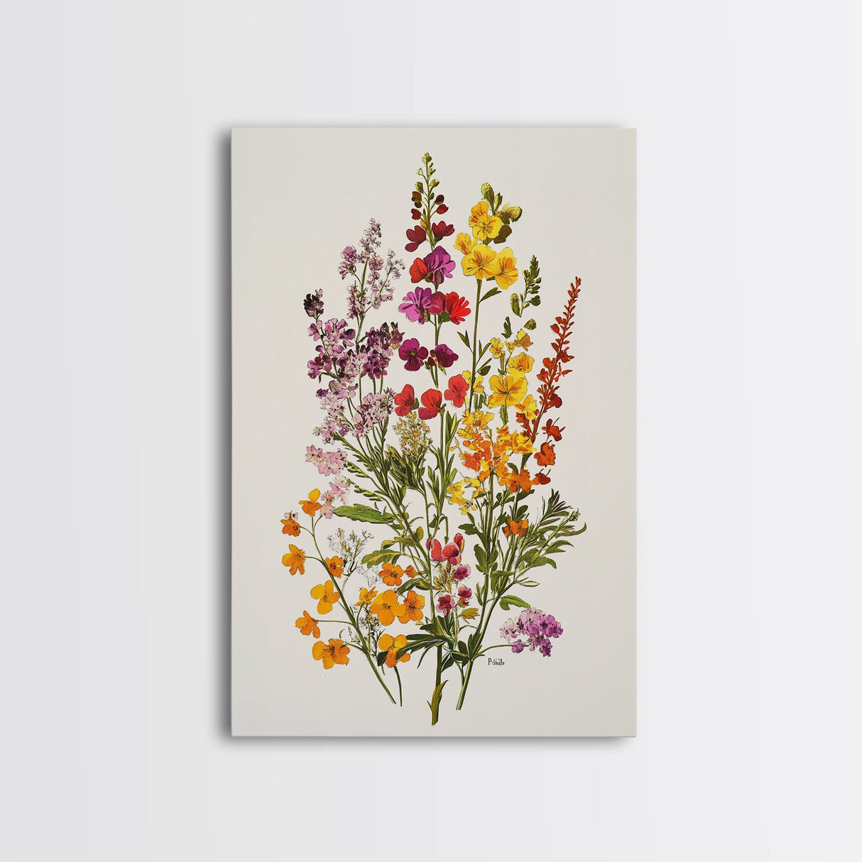 Retro Still Life Of Wild Flowers, Framed Canvas Print, Windflower Painting, Floral Print, Botanical Wall Art, Garden Decor, Wabi Sabi Wall Art