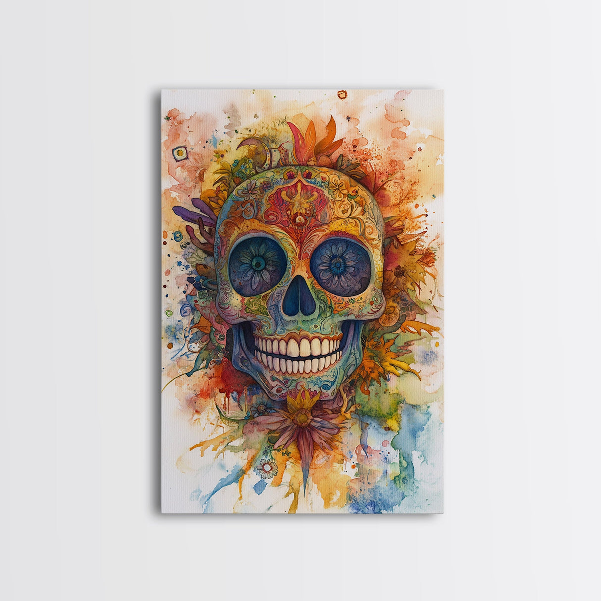 Sugar Skull Painting Print, Framed Canvas, Chicano Decor, Mexicano Wall Art, Day of The Dead / Dia de los Muertos, Mexicano Home Decor