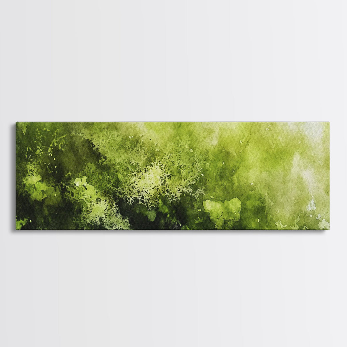 Moss Wall Art - Panoramic Canvas Print - Watercolor Painting of Green Moss
