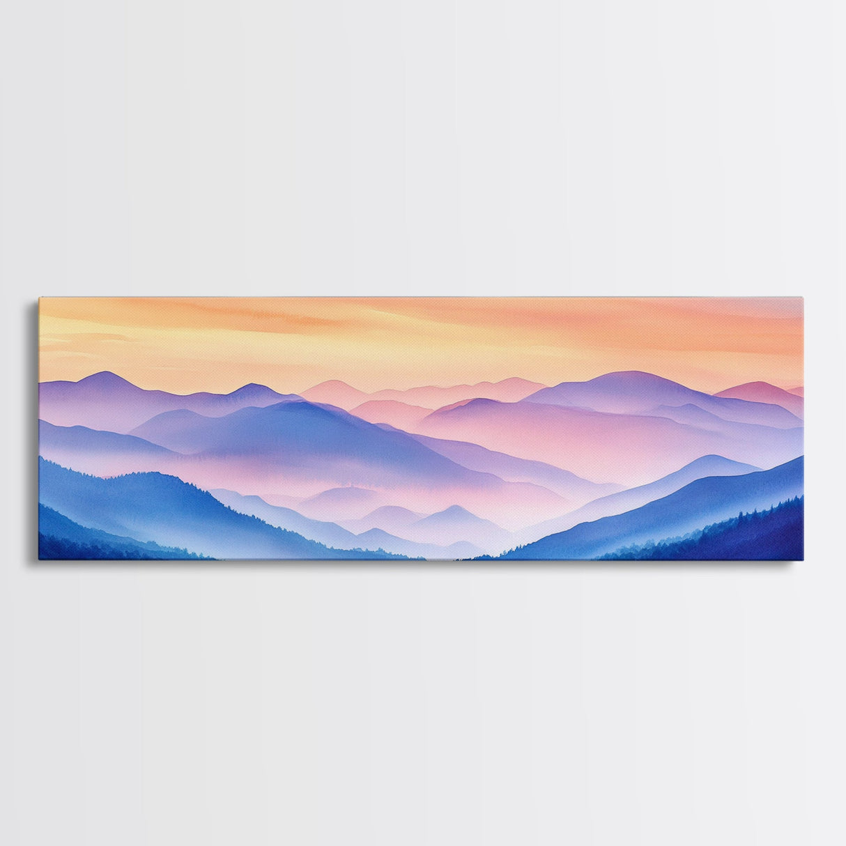 Smoky Mountain Landscape Canvas Print, Blue Ridge Mountains Painting, Panoramic Wall Art, Mountain Cabin Wall Art Home Decor