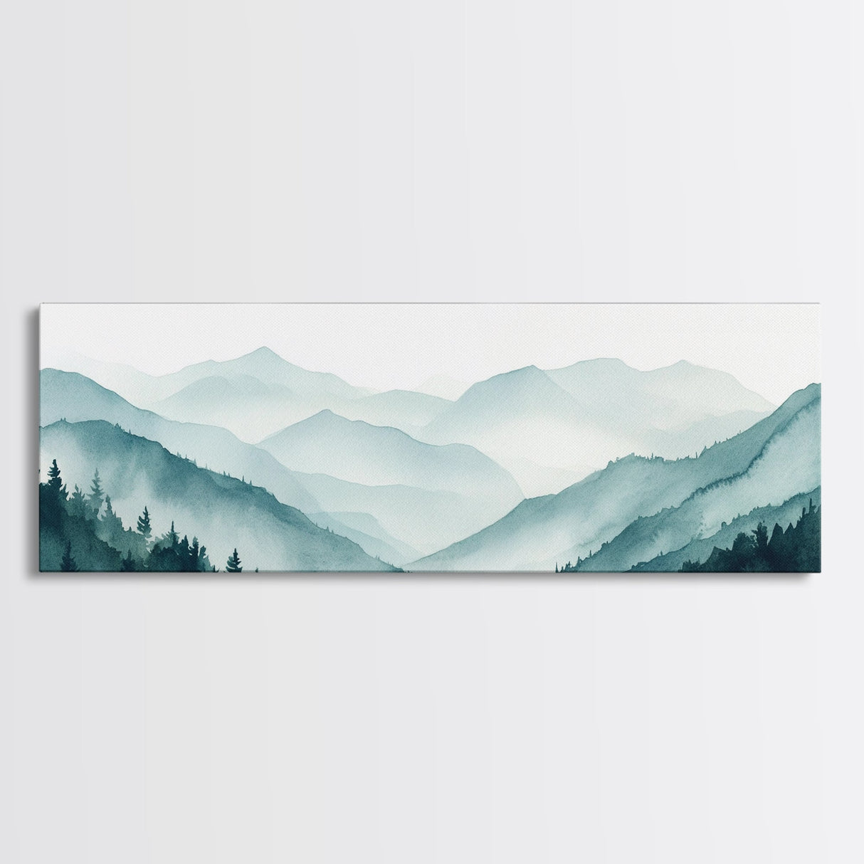 Indigo and Emerald Green Blue Ridge Mountains, Framed Canvas Print, Panoramic Home Decor, Horizontal Art, Mountain Landscape Painting