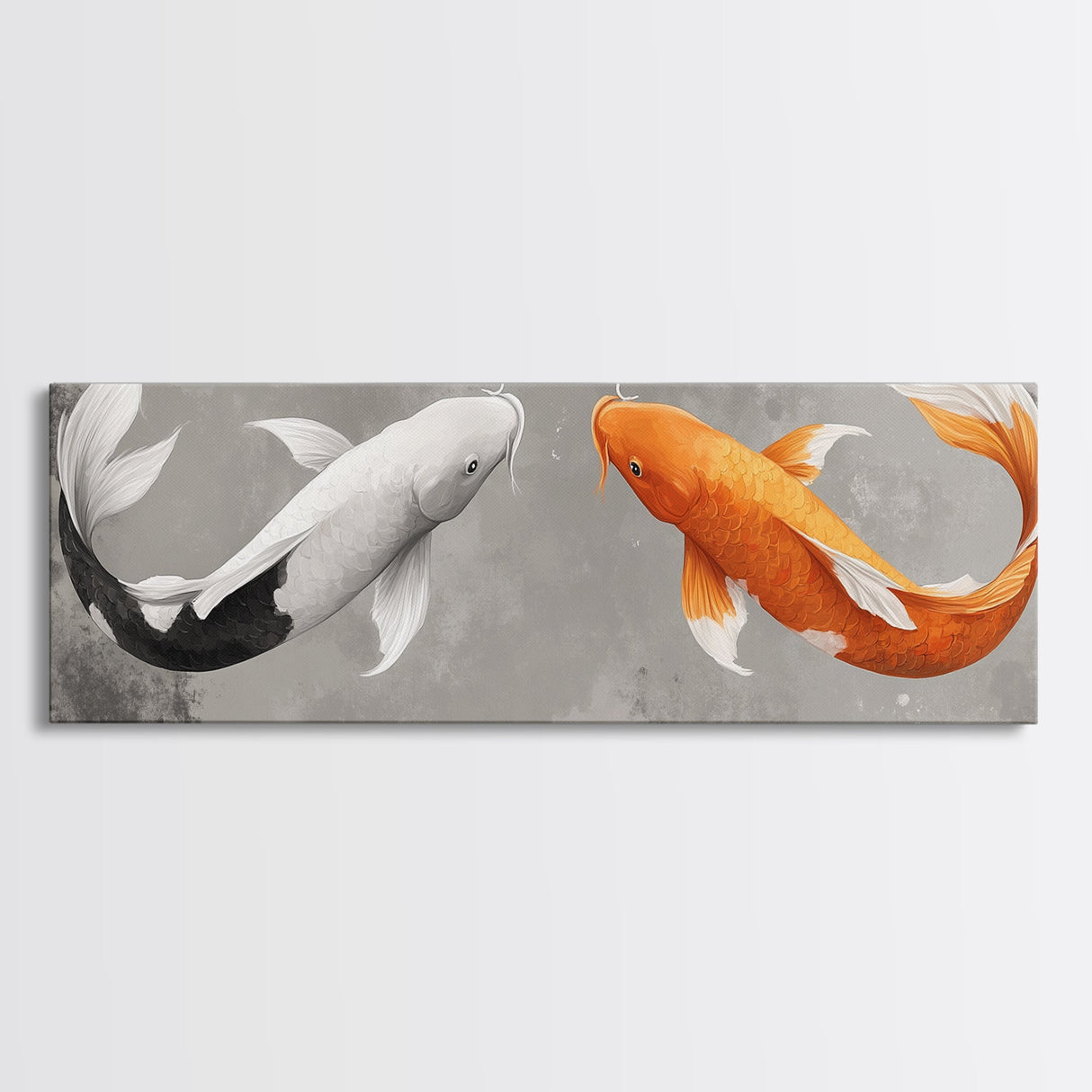 Koi Fish Painting Print, Panoramic Wabi Sabi Wall Art, Horizontal Art, 24x72 Art, Oversized Wide Wall Art, Koi Fish Wall Art