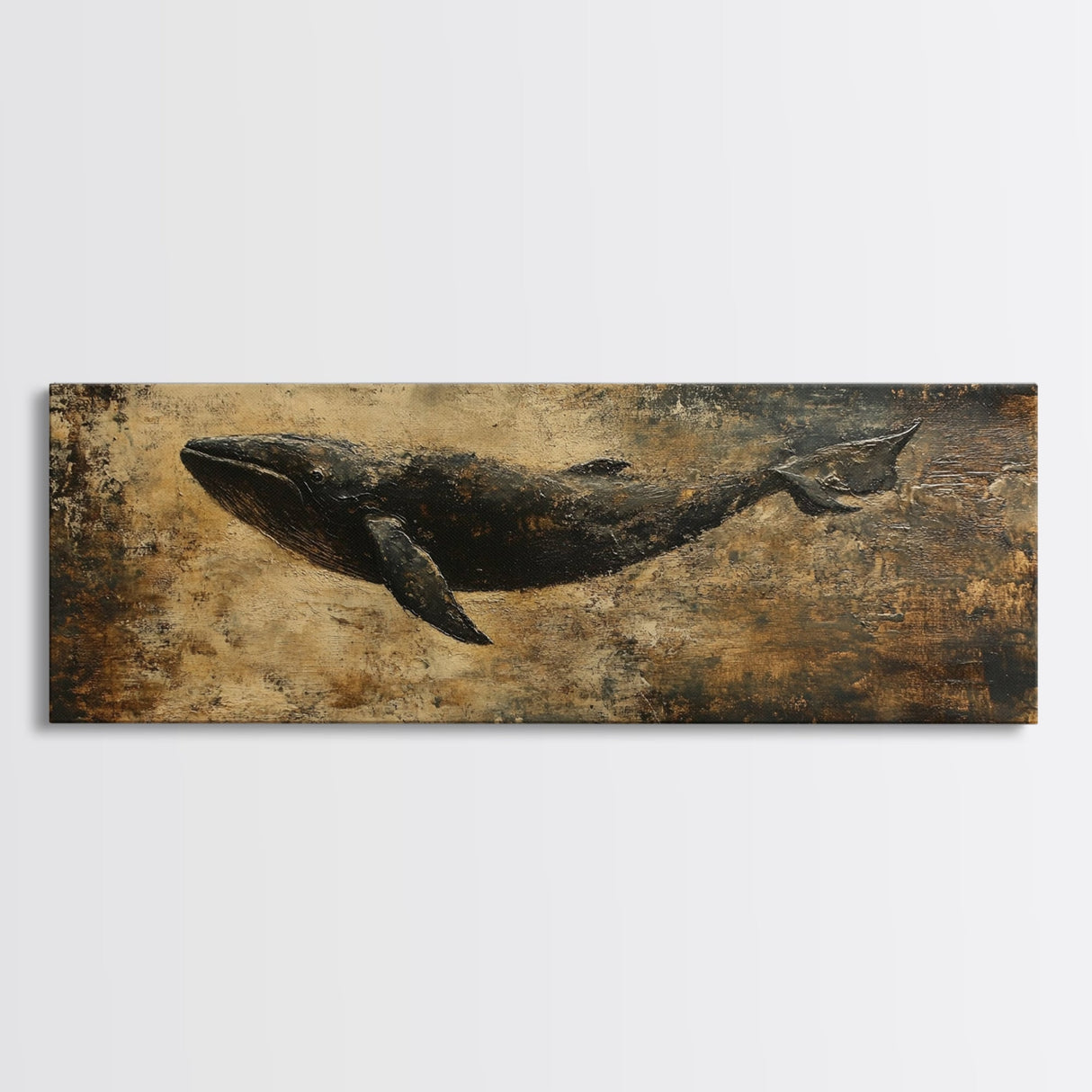 Panoramic Exra Wide Horizontal Whale Painting Print, Canvas Art, Nautical Home Decor, Wabi Sabi Whale Art, Whale Decor