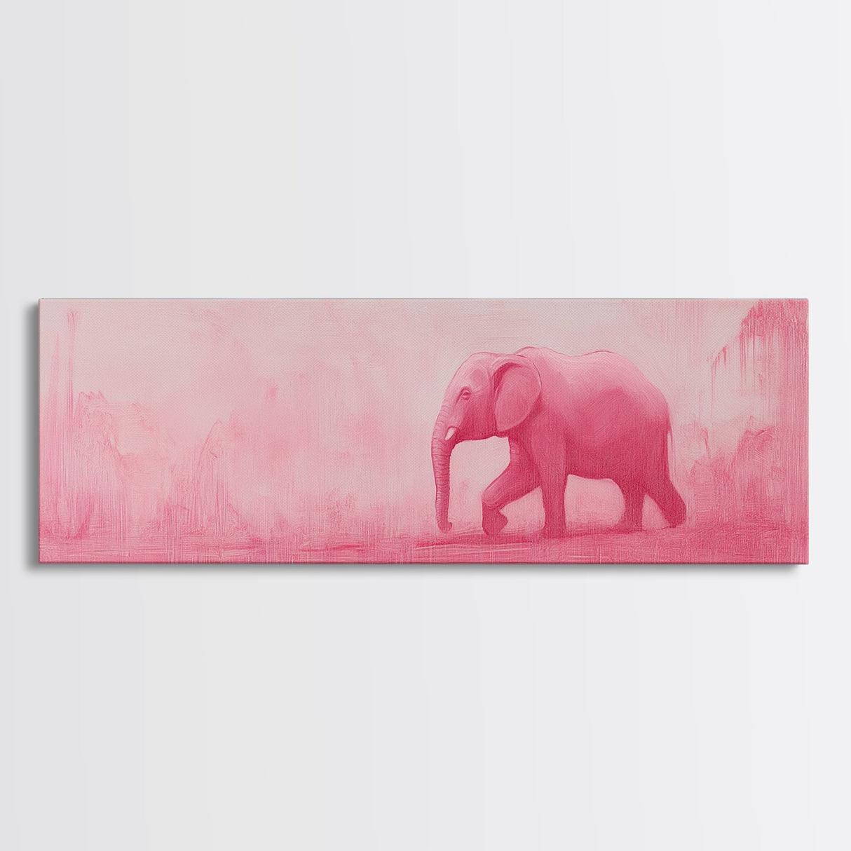 Preppy Pink Elephant Framed Canvas Print Ready To Hang Panoramic Wall Art Girl's Dorm Room Wall Art Ready To Hang