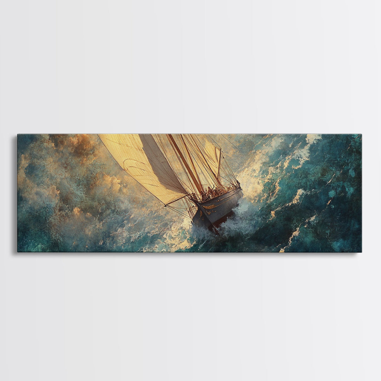 The Sailboat and the Storm Framed Canvas Print - Sailboat Painting - Nautical Decor - Hurricane Painting - Nautical Sailboat Landscape Painting