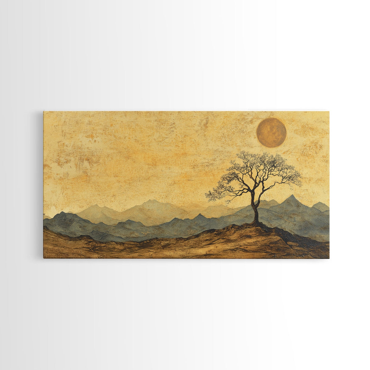 Wabi Sabi Landscape Painting Print - Framed Canvas - Vintage Landscape Painting