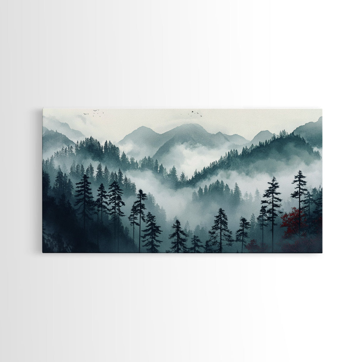 Foggy Mountain Landscape At The Break of Dawn, Framed Canvas Print, Foggy Landscape Painting, Blue Ridge Mountains Painting Print
