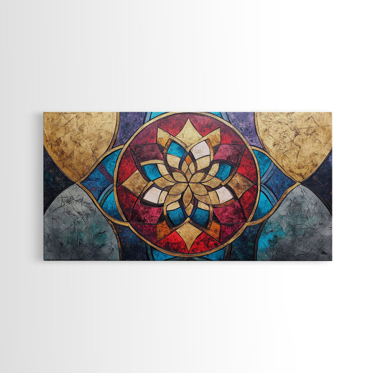 Abstract Textile Pattern Framed Canvas Print, Retro Wall Art, Scenic Decor, Statement Piece, Accent Piece Wall Art, Above Mantle Art