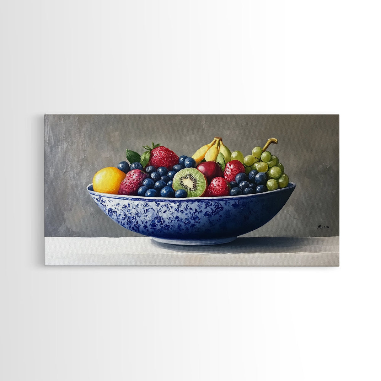 Still Life Oil Painting Print of Fruit in a Bowl, Framed Canvas Print, Victorian Oil Painting Still Life, Kitchen Wall Art, Kitchen Decor