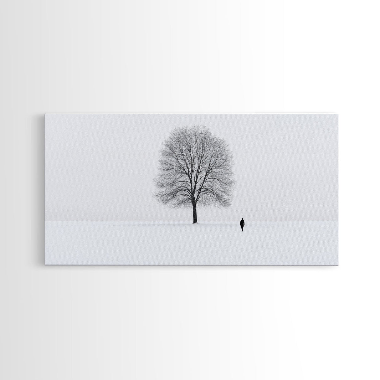 Solitude - Framed Canvas Print - Ready To Hang Wall Art - Winter Decor - Lone Tree In A Snow Covered Valley - Winter Landscape Painting