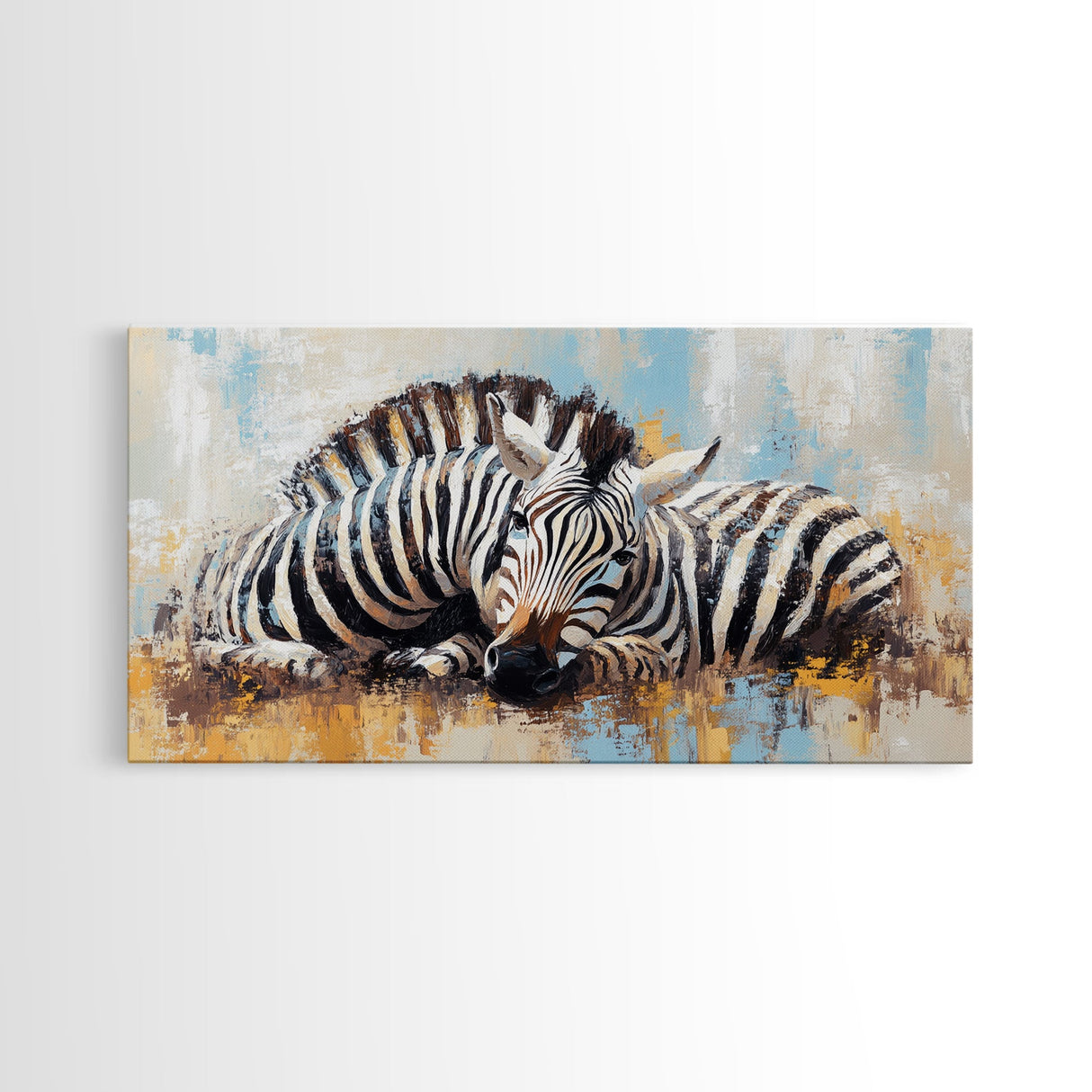 Zebra Having a Nap - Framed Canvas Print - Ready to Hang - Zebra Painting - Animal wall art - Safari Art
