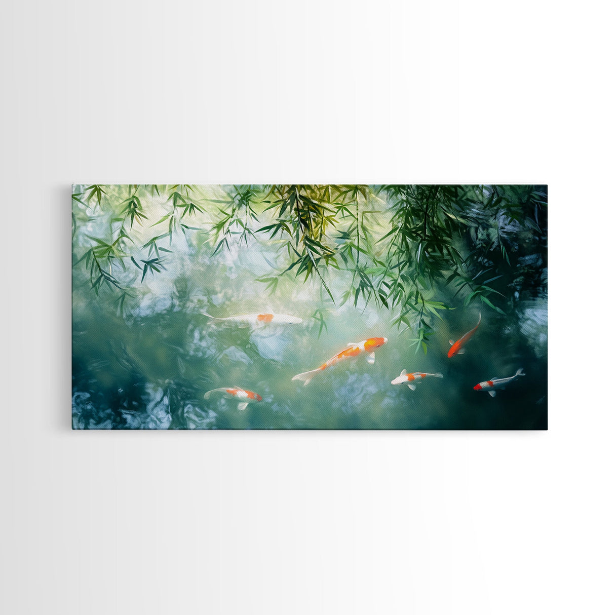 Koi Fish Swimming In a River Framed Canvas Print - Minimalist Art Wabi Sabi Style Home Decor