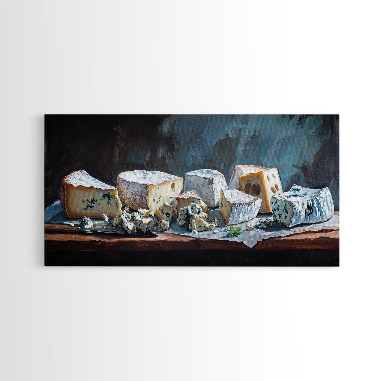 Oil Painting of Bleu Cheese Framed Canvas Print - Funky Kitchen Art - Ready To Hang - Painting For Kitchen - Eclectic Home Decor - Kitsch Kitchen