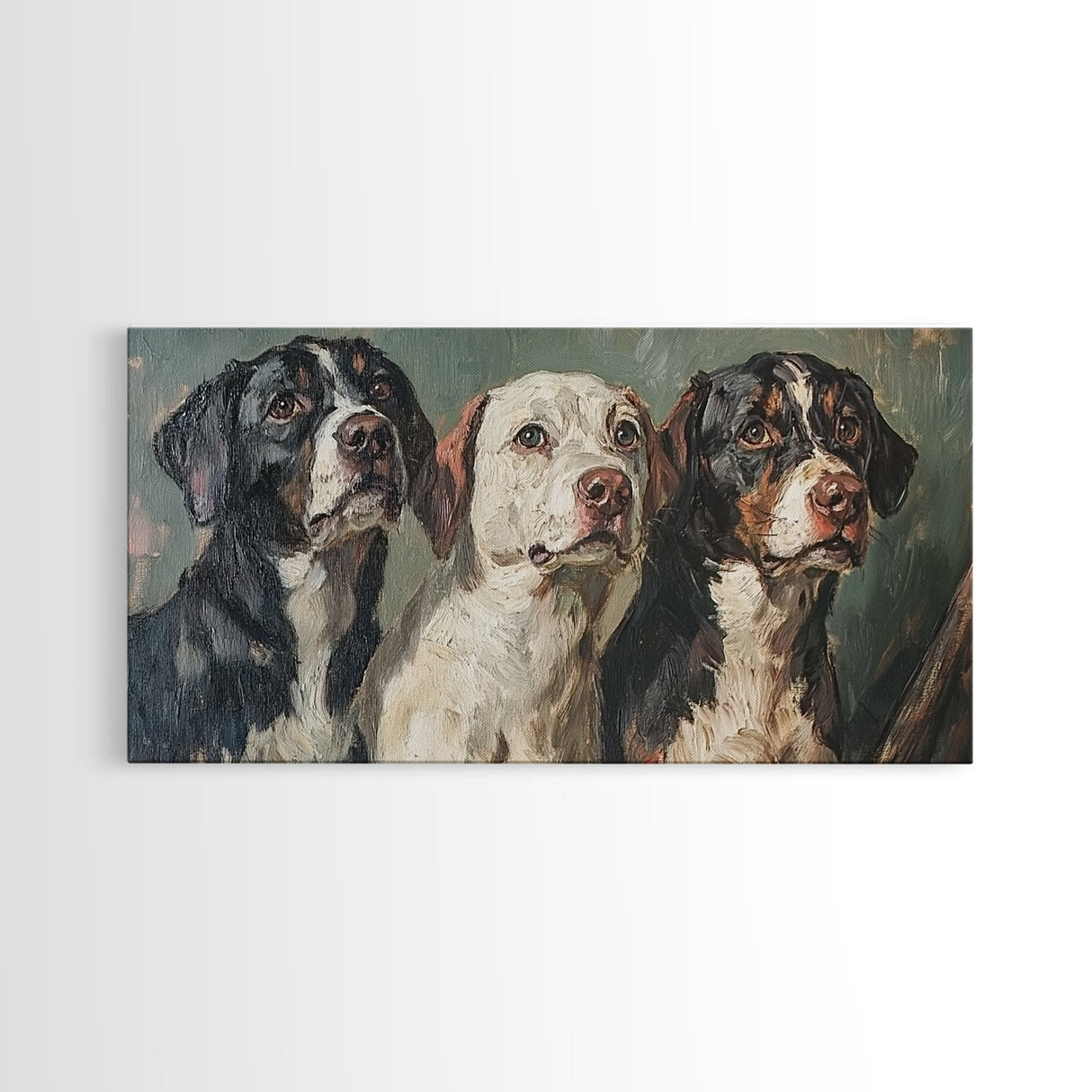 Cute Hunting Dogs Framed Canvas Print, Hunting Dogs Oil Painting, Modern Farmhouse, Traditional Home Decor, Rustic Wall Art, Dog Lover Gift