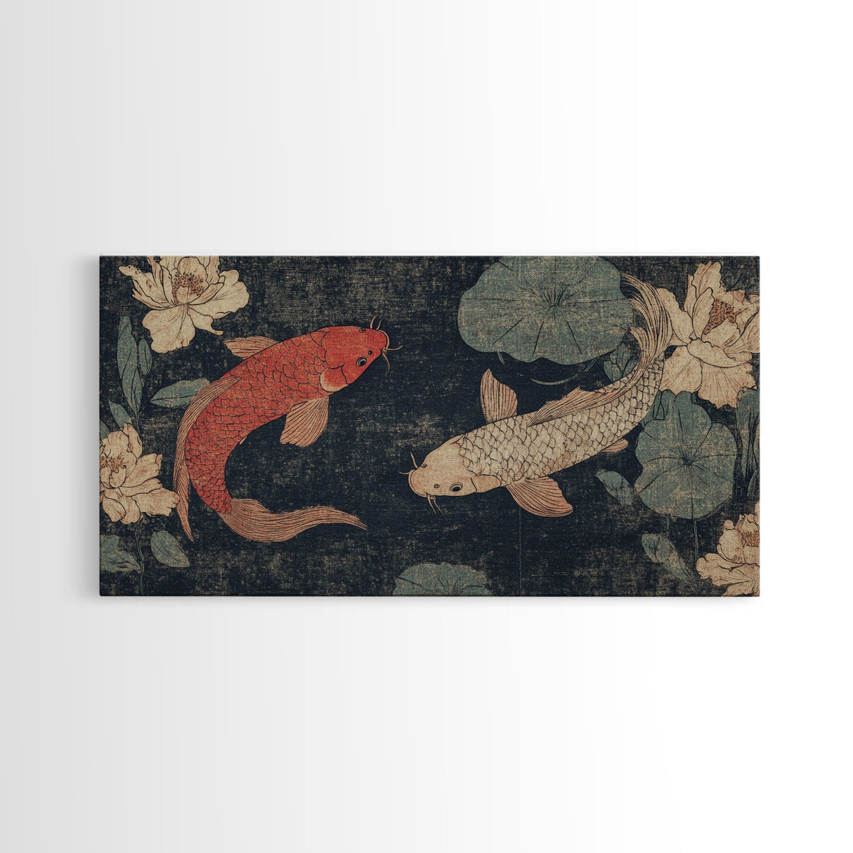 Wabi Sabi Koi Fish Painting Print, Japanese Style Artwork, Elegant Wall Art, Living Room or Bedroom Wall Art, Ready To Hang Canvas