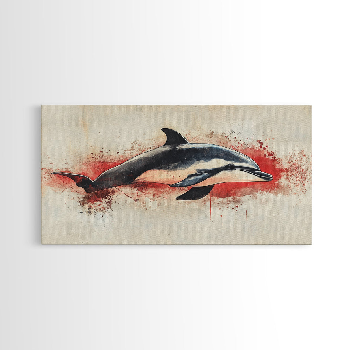 Wabi Sabi Waves and Dolphin Canvas Print, Entryway Decor, Cute Dolphin Wall Hangings for Bathroom Decor, Sea Life Wall Art, Dolphin Painting