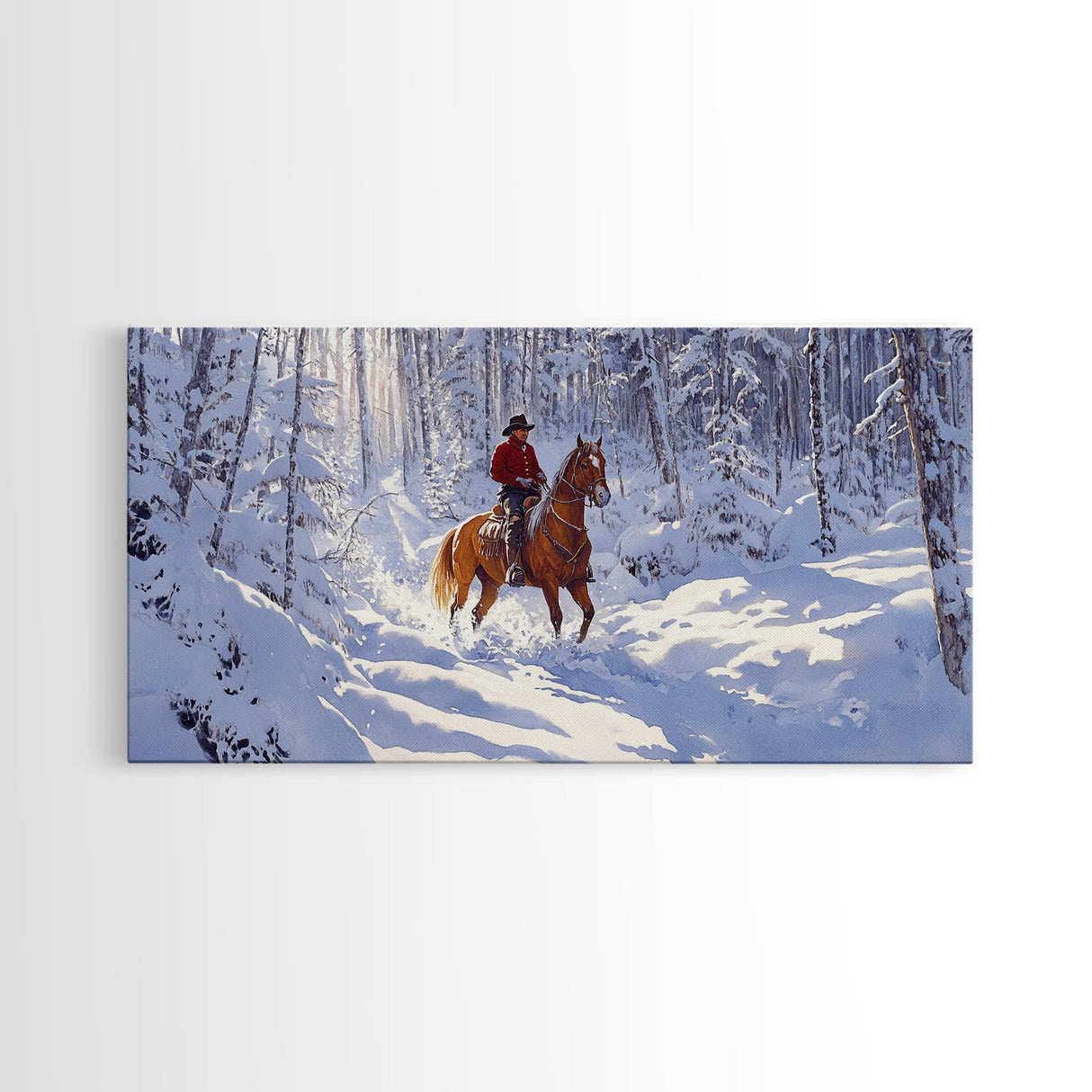 The Winter Cowboy Framed Canvas Print - Cowboy Rides His Horse Through The Snow - Cabin Decor - Outdoorsman Gift Idea - Cowboy Gift
