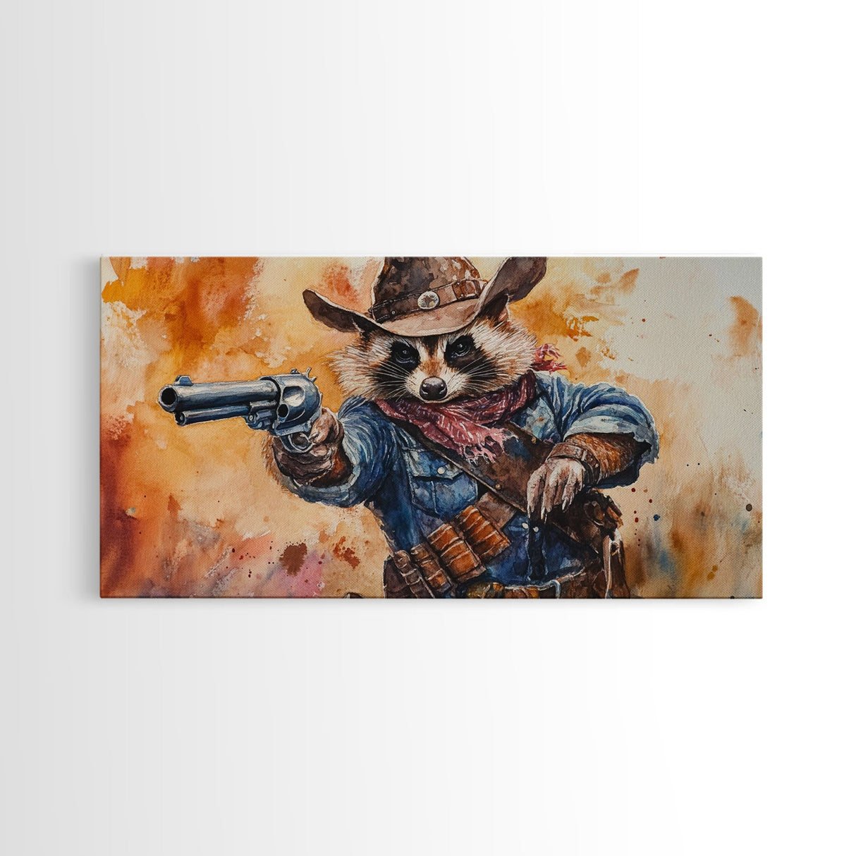 The Raccoon Cowboy - Framed Canvas Print - Raccoon Art - Trash Panda Cowboy