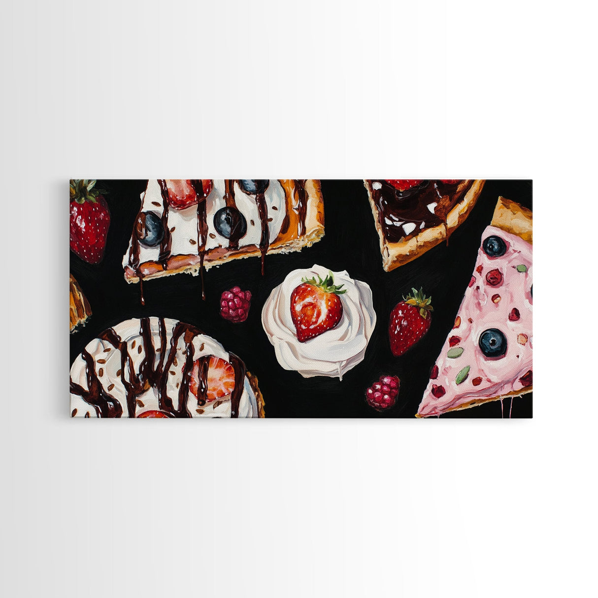 Food Painting Print, Desserts Painting Wall Art, Framed Canvas Print, Kawaii Food Painting For Kitchen, Kitchen Home Decor, Kitchen Wall Art