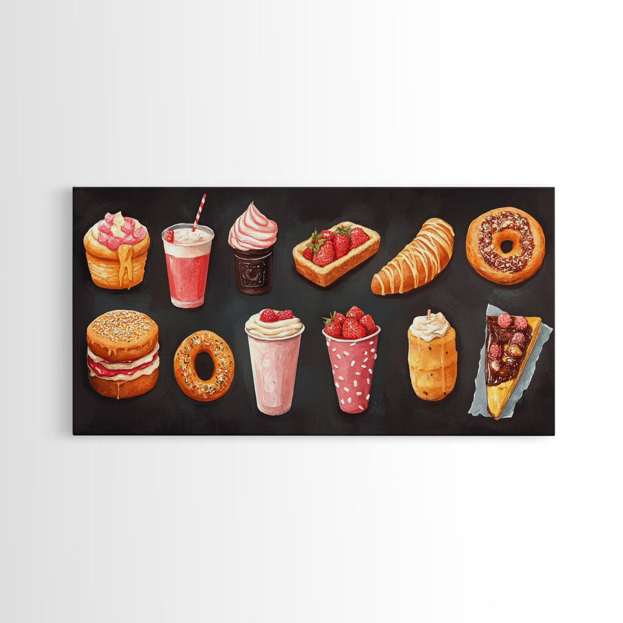 Retro Kitchen Wall Art Canvas Print, Oil Painting Of Desserts, Kitsch Home Decor, Dining Room Art, Restaurant Wall Art, Decor for Restaurant