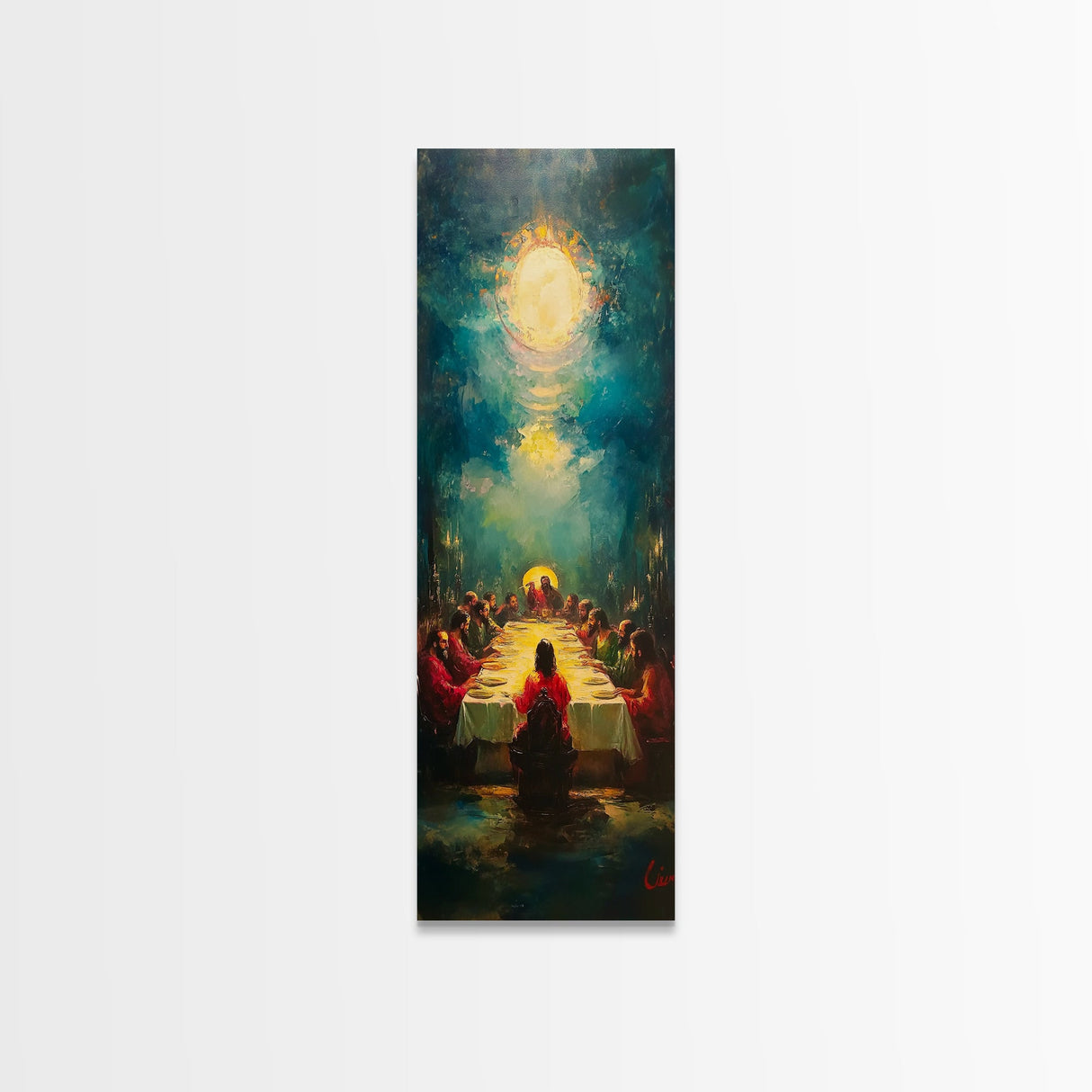 Last Supper Wall Art Framed Canvas Print Vibrant Christ Apostles Painting, Christian Art, Dark Religious Decor, Unique Holiday Gift, Spiritual Canvas