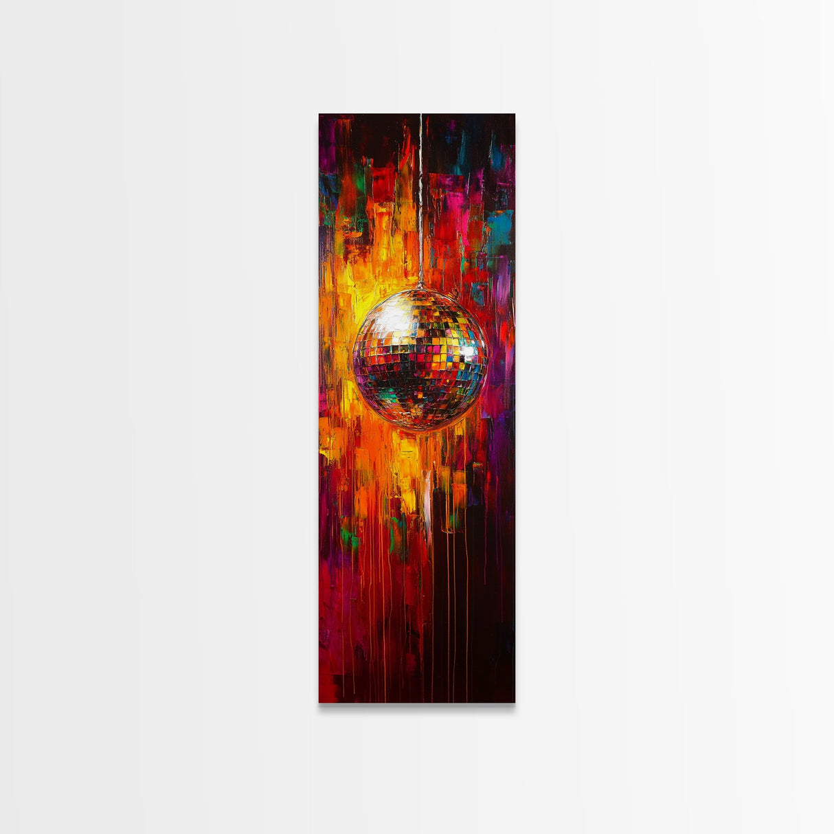 Retro Disco Ball Painting Print, Framed Canvas, Dance Studio Decor, Dance Room Art, Disco Ball Wall Art, Tall Narrow Decor, Skinny Art