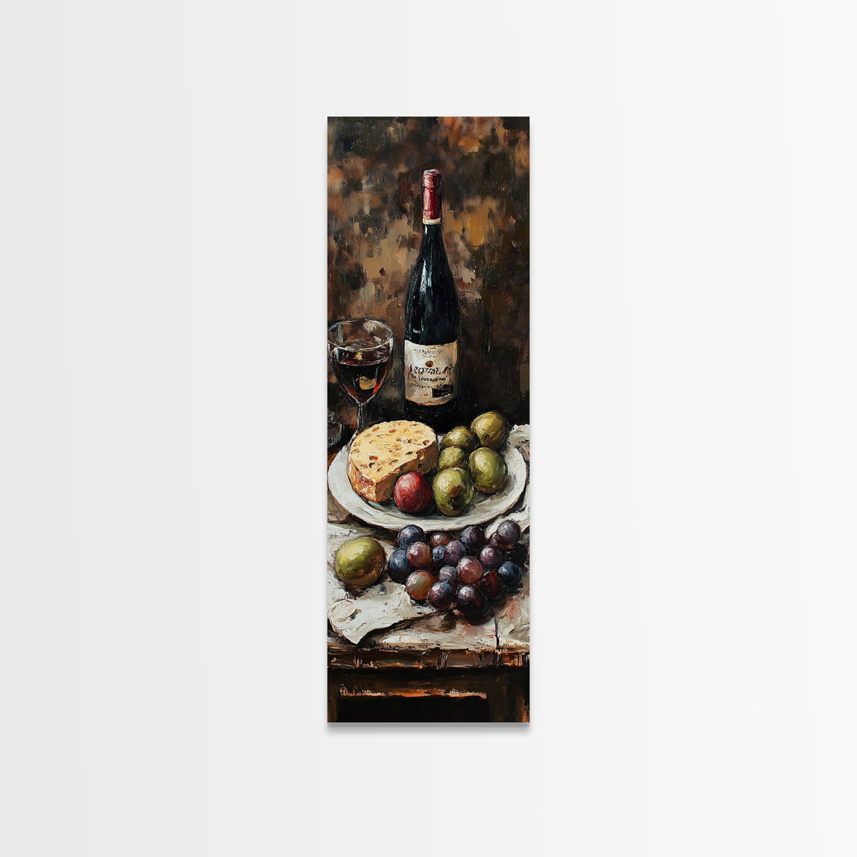 Framed Canvas Print Wine Cheese Fruit Kitchen Painting Rustic Wall Art Farmhouse Decor Food Review Kitchen Art