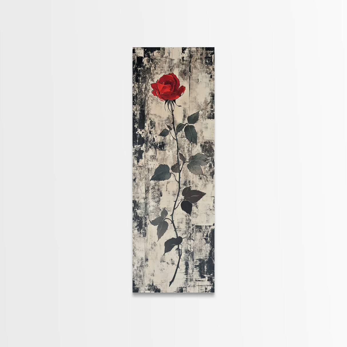 Monochrome Rose Canvas Print, Minimalist Black and White Art, Modern Botanical Print, Above Bed Wall Art, Tall Narrow Art, Framed Canvas Print