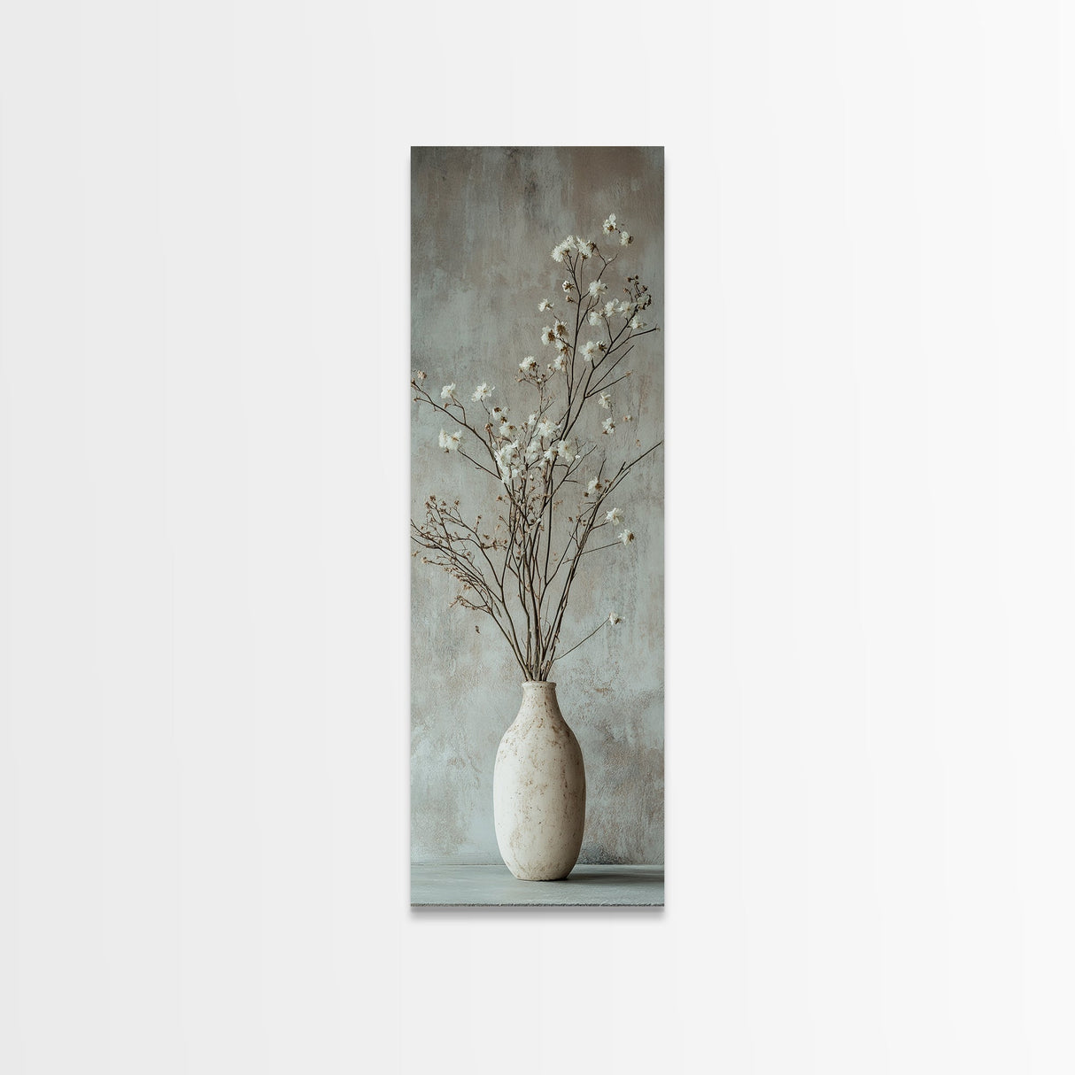 Framed Canvas Print Tall Skinny Art with Rustic Wildflower Painting, Botanical Wall Art, Wabi Sabi Art, Living Room Decor, Gift Idea Her