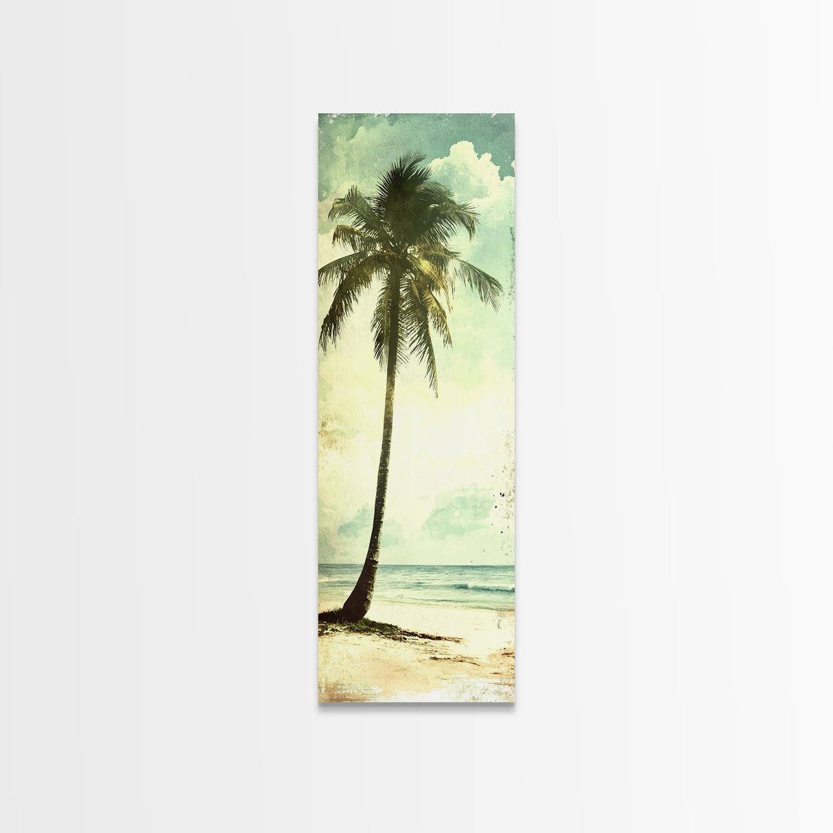 Framed Canvas Print Tall Palm Tree Art Coastal Cowgirl Wall Art, Beach Living Room Decor, Tropical Nautical Art, Skinny Wall Canvas Print