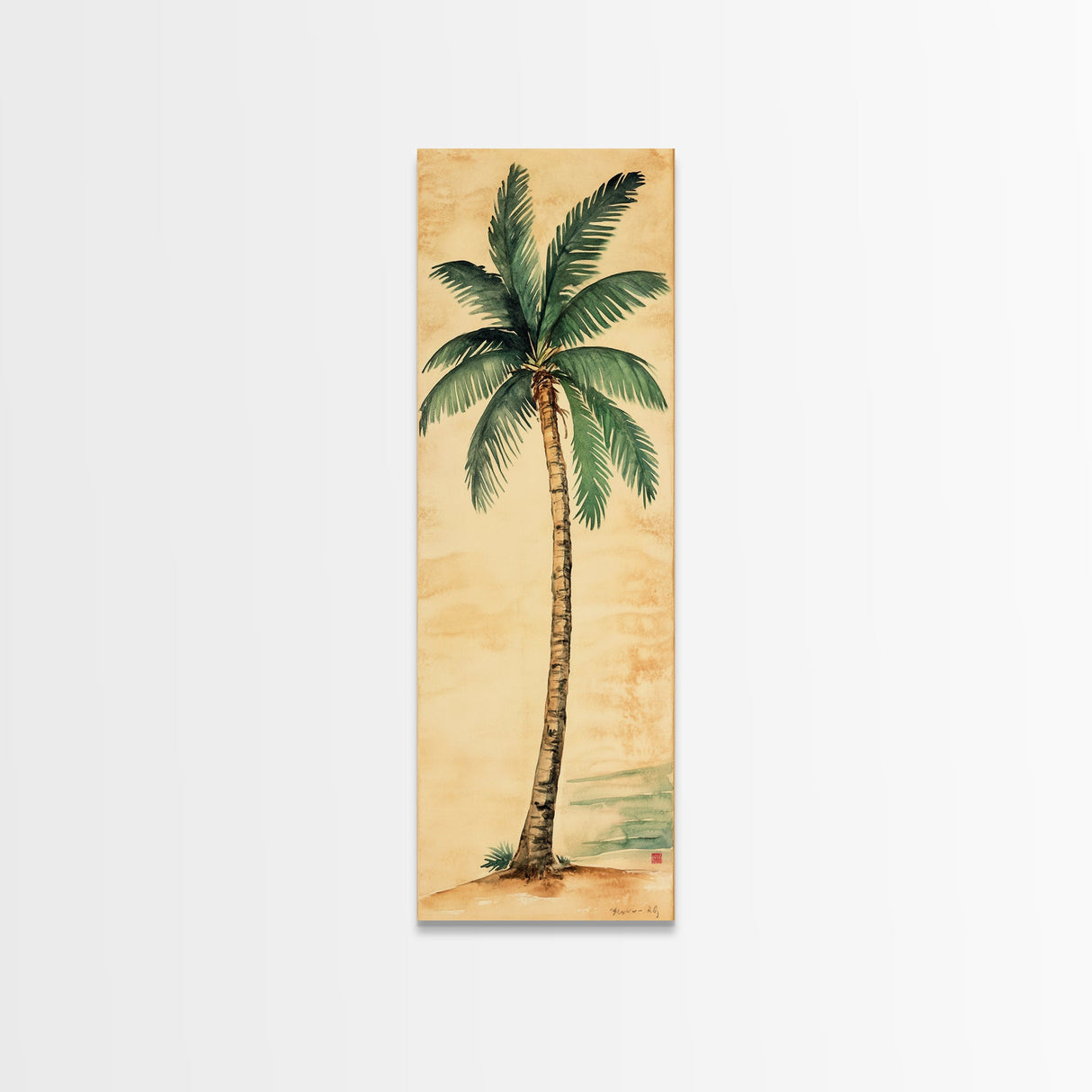 Framed Canvas Print Tall Skinny Palm Tree Art Nautical Coastal Decor, Beach-Inspired Tropical Wall Art, Guest Room Art, Gift Idea Her