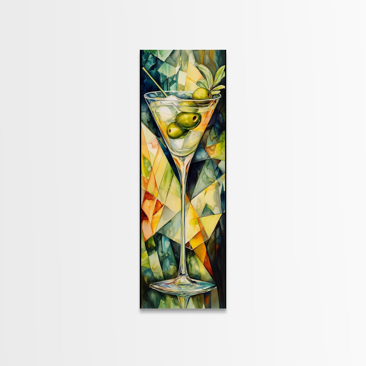 Vibrant Geometric Martini Glass, Abstract Cocktail Art, Mosaic Wall Art Canvas Print, Modern Bar Decor, Martini Wall Art