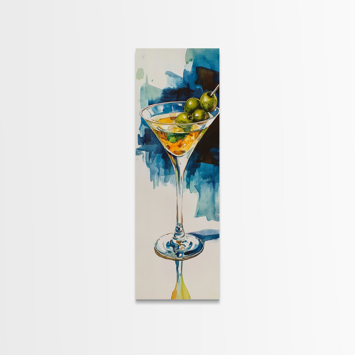 Martini Glass with Bold Blues, Watercolor Cocktail Art, Moody Martini Wall Art Canvas Print, Espresso Martini Wall Art, Modern Decor