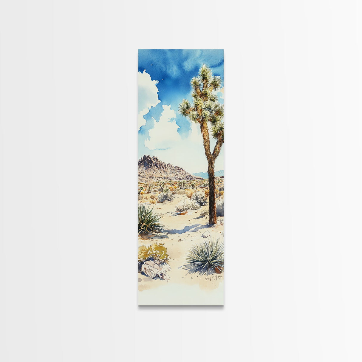 Retro Joshua Tree Wall Art Framed Canvas Print - Unique California Themed Wall Art - Skinny Tall Art - Narrow Art - Accent Piece Wall Art