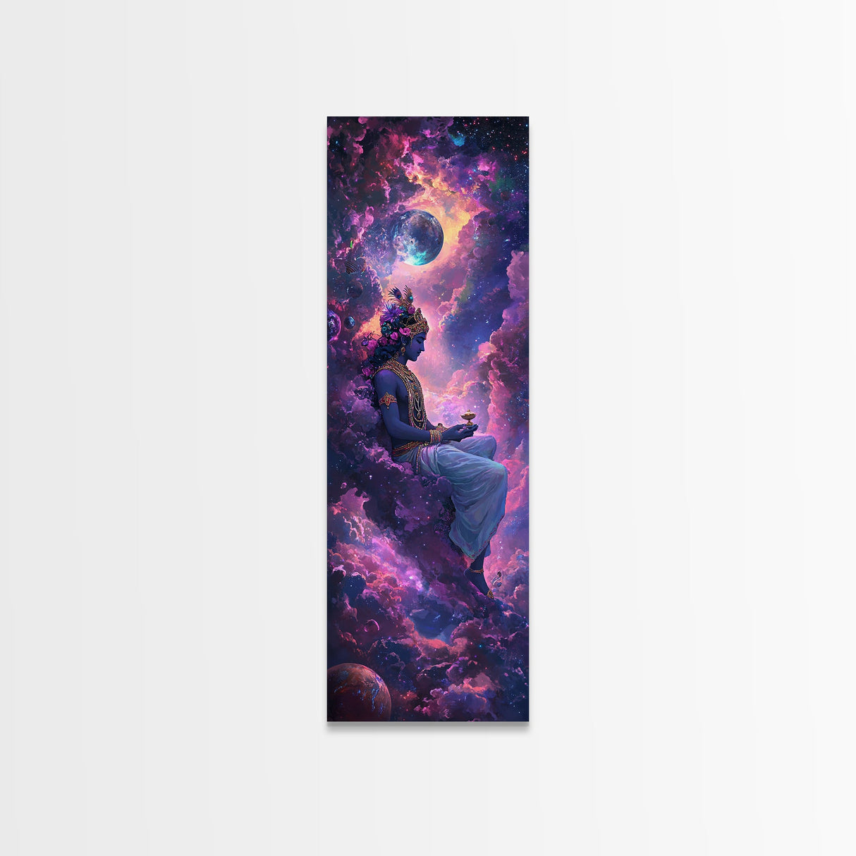 Radha Krishna Painting Print, Framed Canvas Print, Krishna Wall Art, Tall Vertical Art, Skinny Art, Indial Art, Krishna Painting, Galaxy Krishna Art