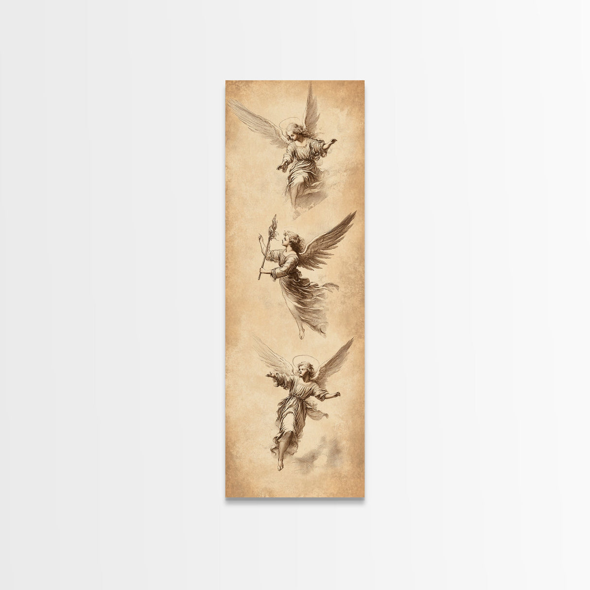 Guardian Angels Wall Art, Framed Canvas Print, Angel Painting, Angel Decor, Tall Skinny Art, Narrow Wall Art, Angelic Painting, Christmas Art